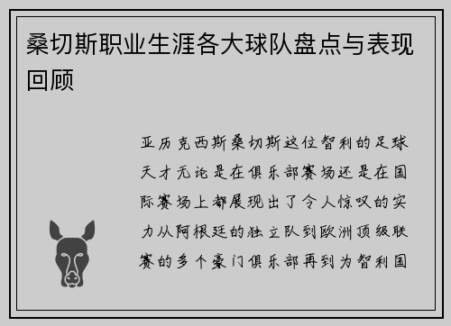 桑切斯职业生涯各大球队盘点与表现回顾