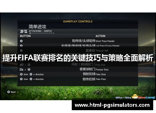 提升FIFA联赛排名的关键技巧与策略全面解析